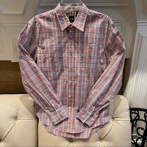 𝅺J: Men’s HUGO BOSS Pink/Blue Plaid Shirt Sz L
